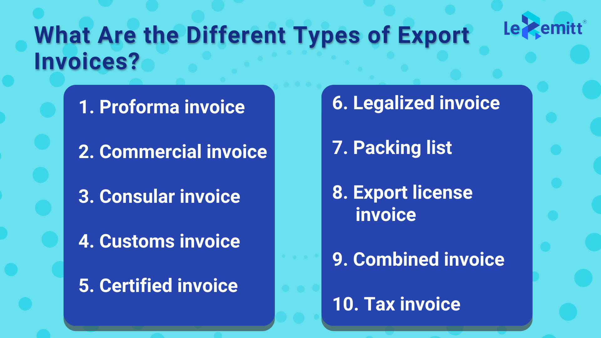 What are the different types of export invoices